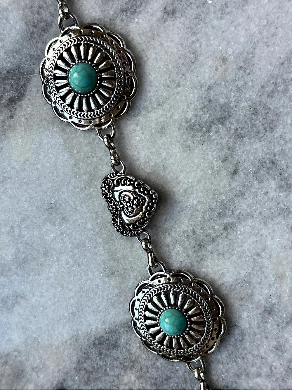 Silver Heart & Turquoise tone Concho Link Belt